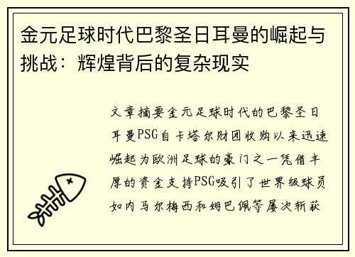 金元足球时代巴黎圣日耳曼的崛起与挑战：辉煌背后的复杂现实